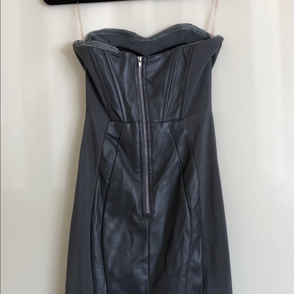 Grey Vegan Leather Strapless Dress Sz S - Picture 4 of 4